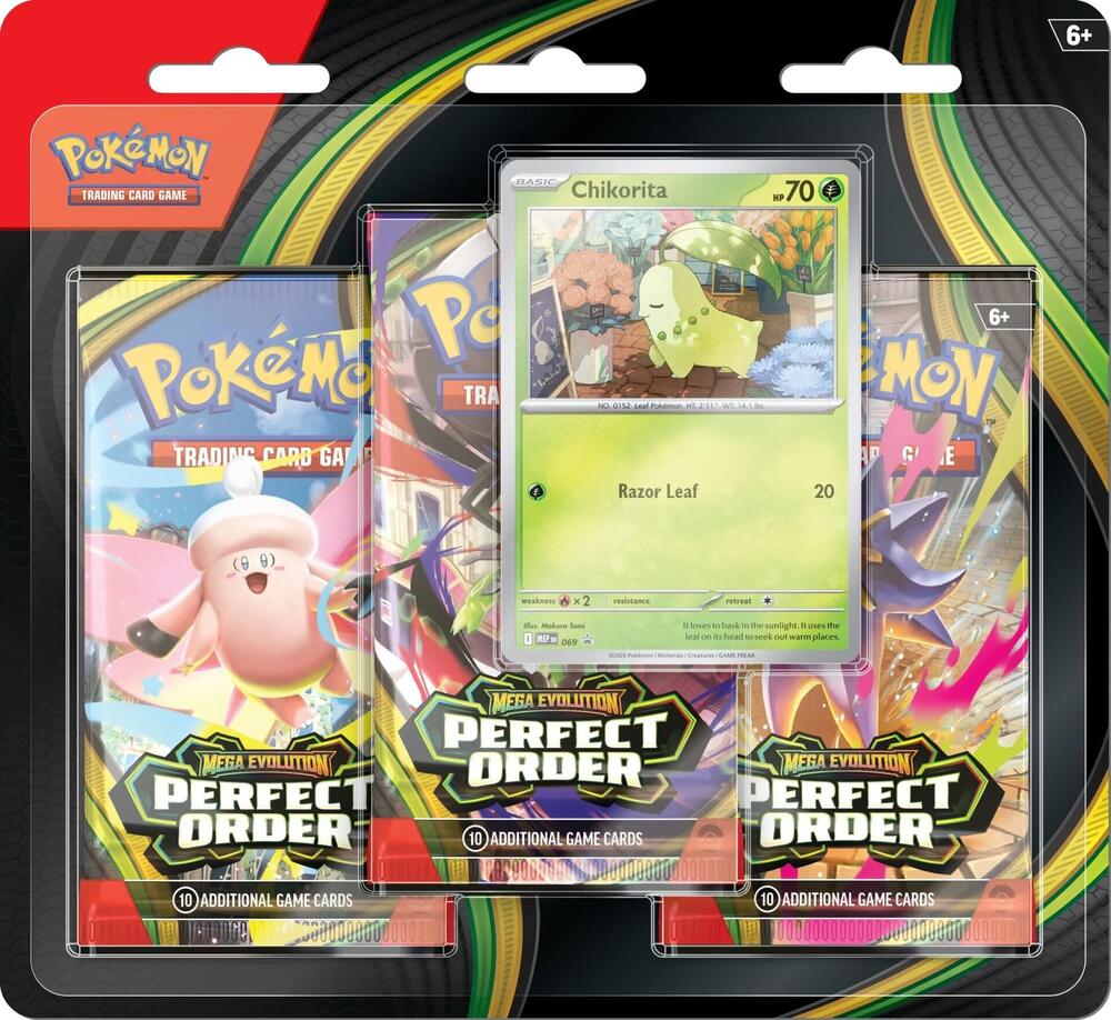 Pokémon TCG: Mega Evolution: Perfect Order 3-Pack Blister (Chikorita)